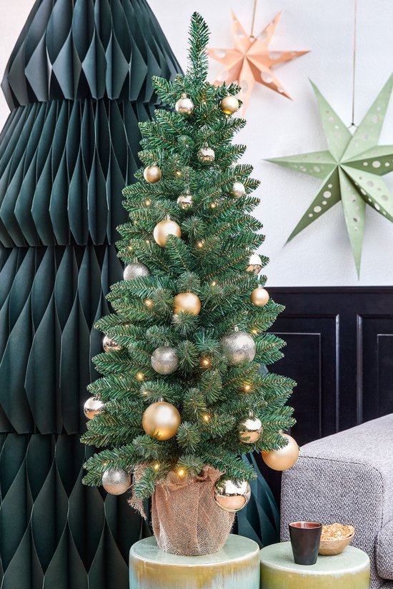 Black Box Trees Gerlos Kunstweihnachtsbaum mit Beleuchtung – Kunstbaum H 90 x T 41 cm – Kunstweihnachtsbaum im Jutesack – Weihnachtsdekoration für den Innenbereich – 108 Zweige – Grün