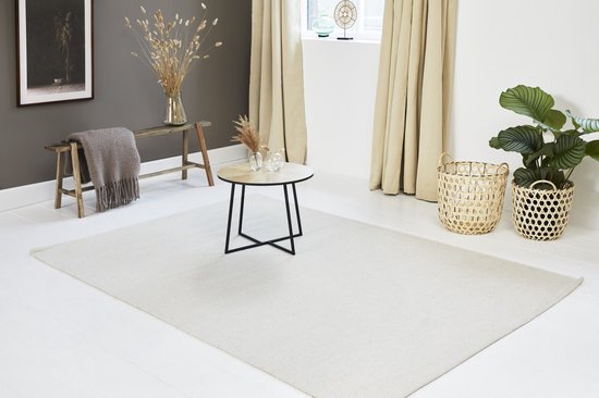 Lifa Living - Wollteppich - Weiß - 160 x 230 cm - 70% Wolle und 30% Baumwolle - Florhöhe 6 mm - Gewebt