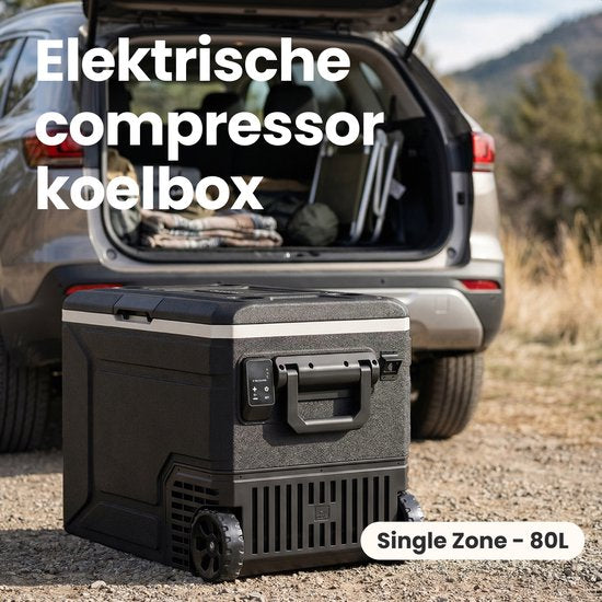 Auronic Electric Cool Box - Kompressor - 80L - 12V und 240 Volt - Camping Kühlschrank - Frigobox Auto - Mit Rädern und Griff - Schwarz