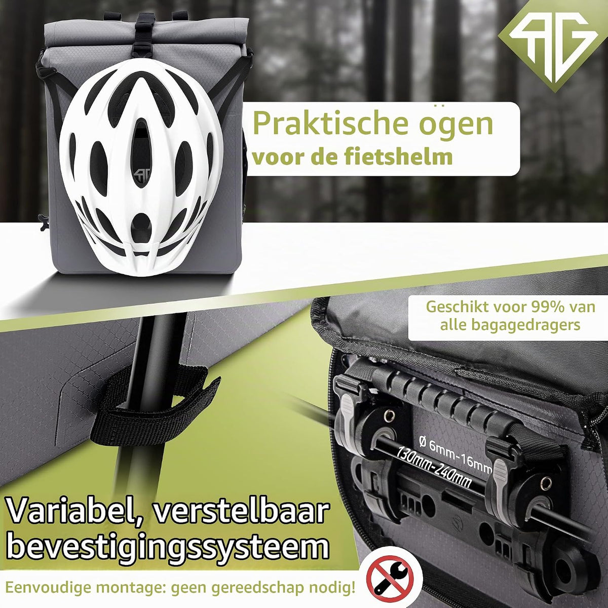 3-in-1-Fahrradtasche für den Gepäckträger – 25 Liter – Grau – Laptopfach – Wasserdicht