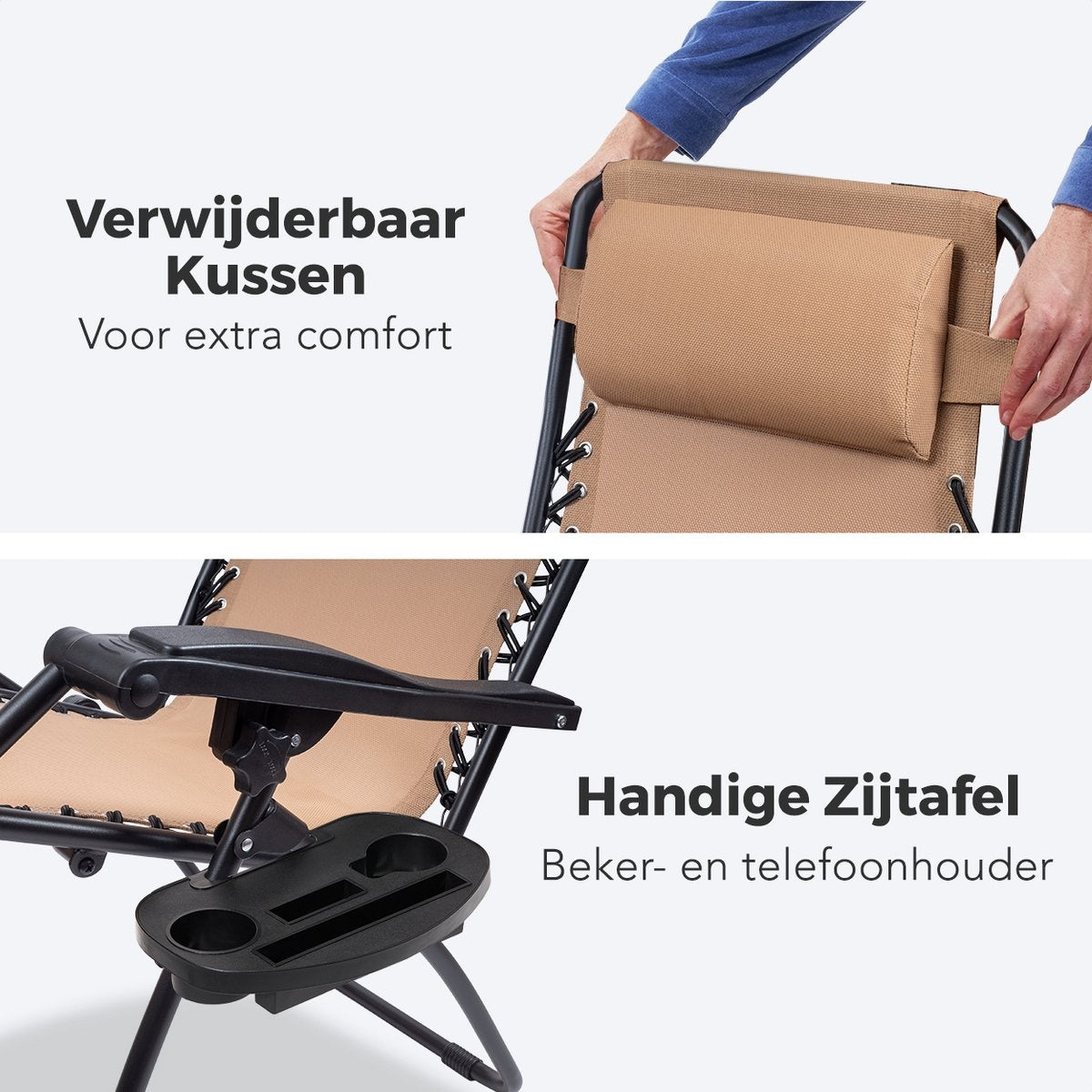 LifeGoods Faltbare Gartenstühle - 30Â°-90Â° Verstellbar - Metall - Beige