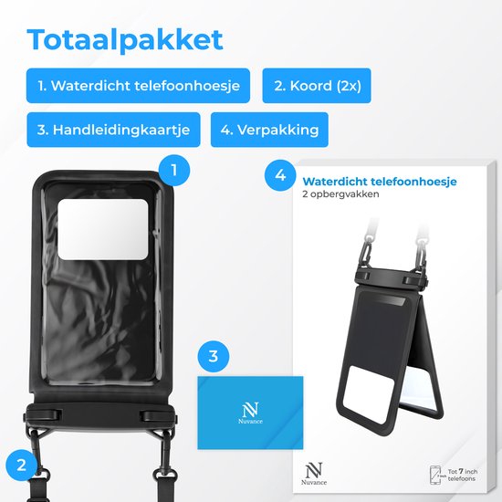 Nuvance wasserdichte 2-in-1-Handyhülle mit Kordel – universell für Geräte bis 7 Zoll – Drybag-Hülle – doppelter Clipverschluss