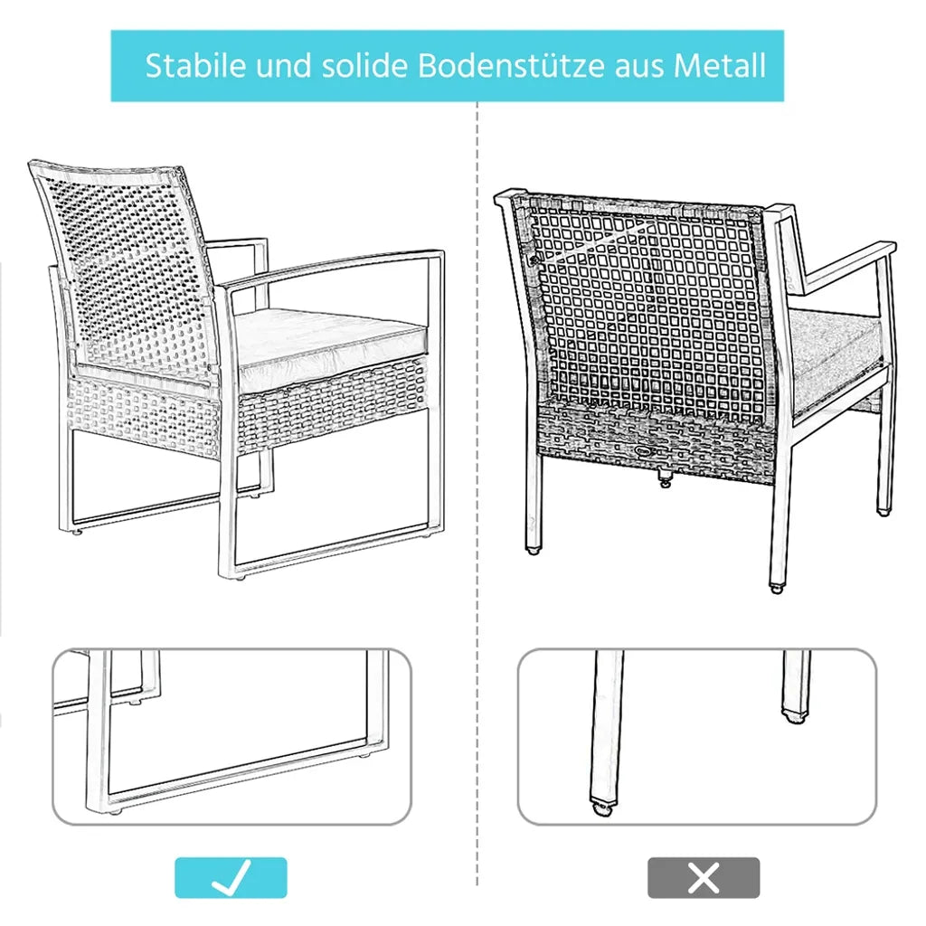 Yaheetech Gartenmöbel-Set, 3-teilig – Schwarz/Beige – Balkon-Set aus Polyrattan mit Beistelltisch und Glasplatte