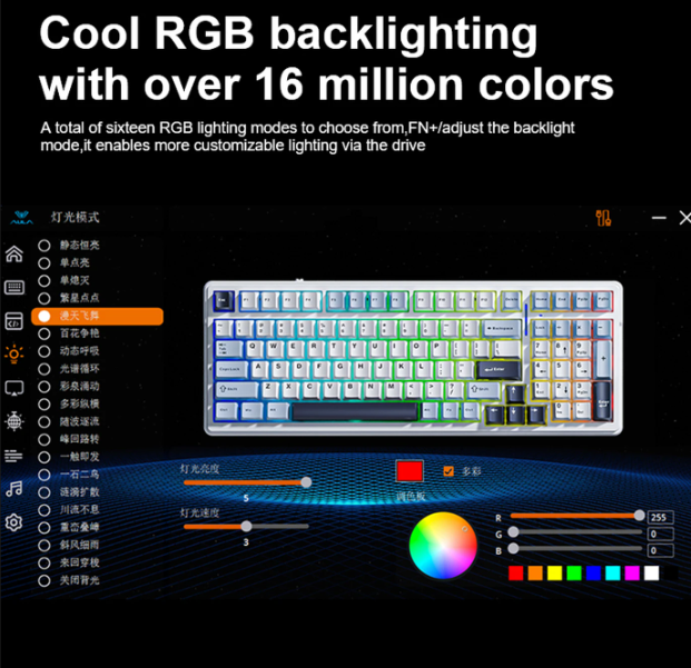 AULA F99 Kabellose mechanische RGB-Tastatur – Hellblau & Grau – 99 Tasten, Tri-Mode