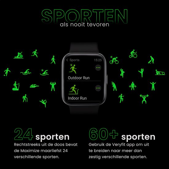 Maoo Maximize Smartwatch - Volle Klingelfunktion, Herzfrequenzmesser, Schrittzähler, Multisport - Android & iOS - Schwarz