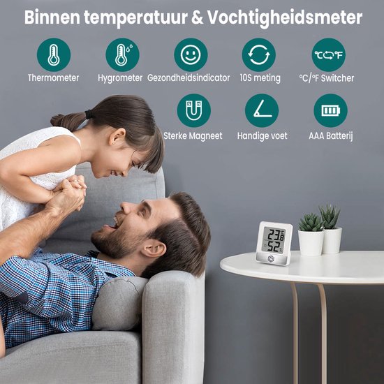 Ease Electronicz Hygrometer - Luftfeuchtigkeitsmesser - Digitale Wetterstation - Luftfeuchtigkeitsmesser - Thermometer für Innenräume - inklusive Batterie