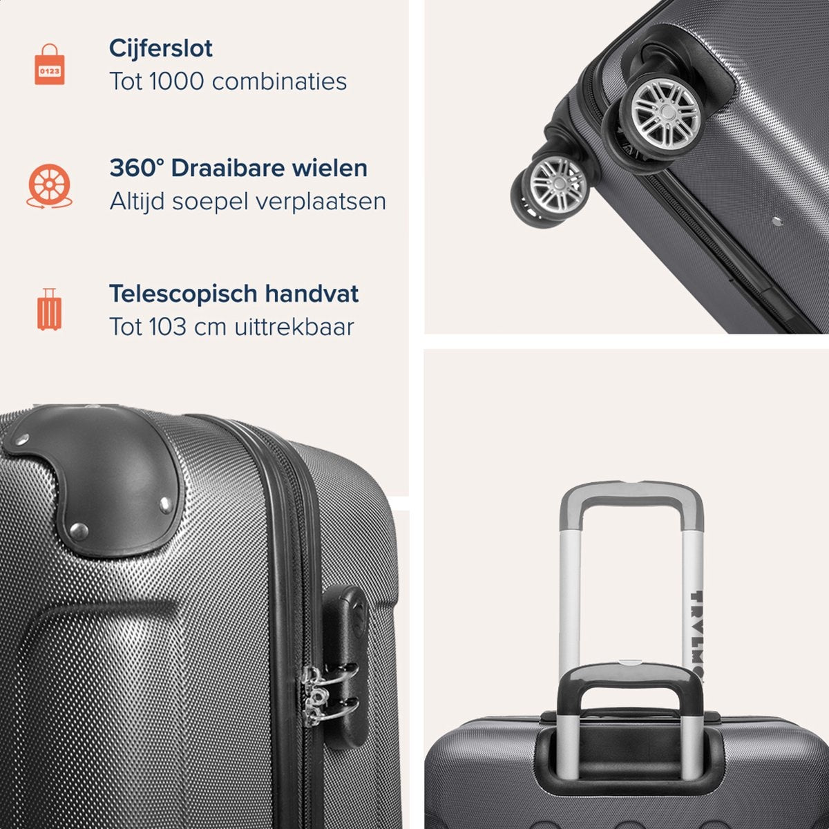 TRVLMORE - Kofferset - 2 Stück - 38L (Handgepäck) + 110L - Dunkelgrau