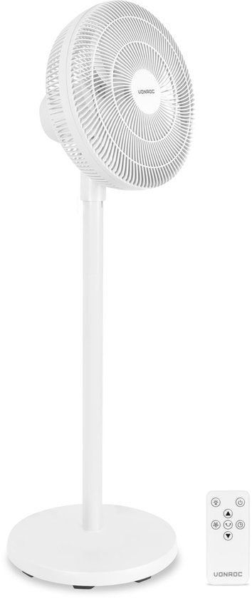 VONROC Bodenventilator – 3 Geschwindigkeitsstufen – inkl. Fernbedienung – Timer – in 3 Höhen verstellbar – weiß