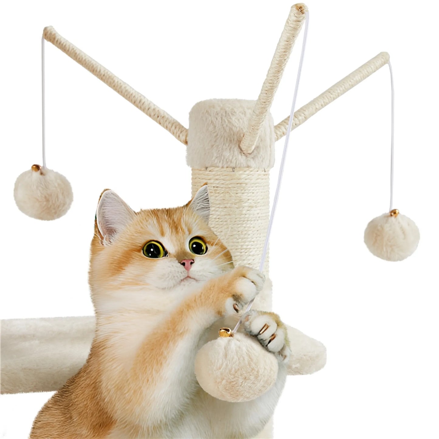 Yaheetech Kratzbaum 170 cm – Beige – XL – 5 Ebenen – 2 Katzenhöhlen – Hängematte – 7 Sisalstangen
