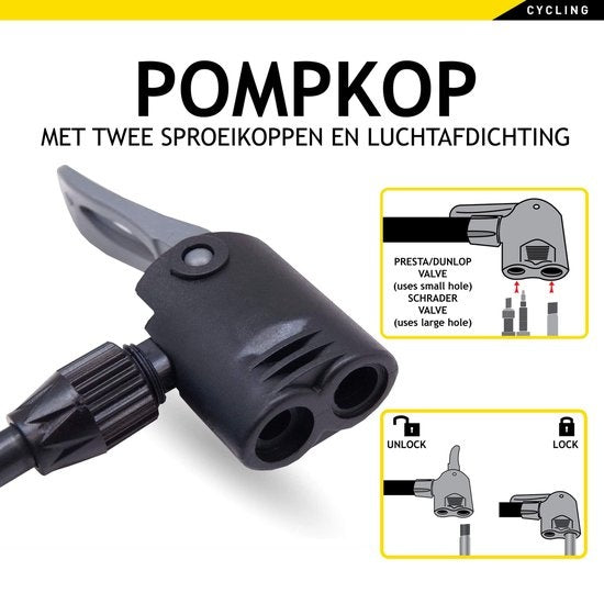 Dunlop Fahrradpumpe mit Manometer - Doppelventil - Holländisches Ventil/ Französisches Ventil/ Auto Ventil