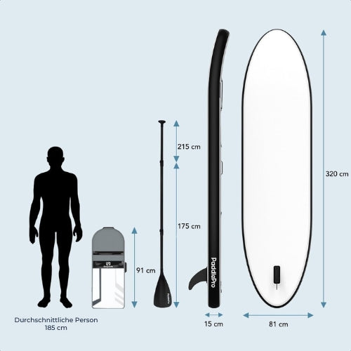 LifeGoods SUP Board - Deluxe Set - Mit Sitz - Aufblasbares Paddle Board - Max. 135KG - 320x81cm - Weiß