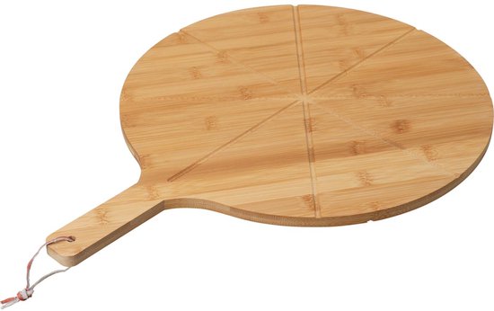 Excellent Houseware Pizzabrett mit Pizzaschneider - Bambus - 38 cm - doppelseitig - Pizzabrett