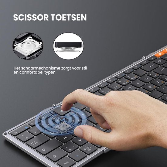 Faltbare Bluetooth Tastatur - Full Size - 105 Tasten - 3 Geräte - USB-C - Space Grau