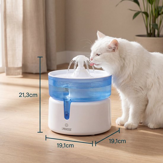 Princess Trinkbrunnen für Katzen – 2 Liter – 4-stufige Filterung – Flüsterleise 30 dB – BPA-frei – Kabellose Pumpe – inkl. Filter - Katzen & Hunde - Leicht zu reinigen - 620010