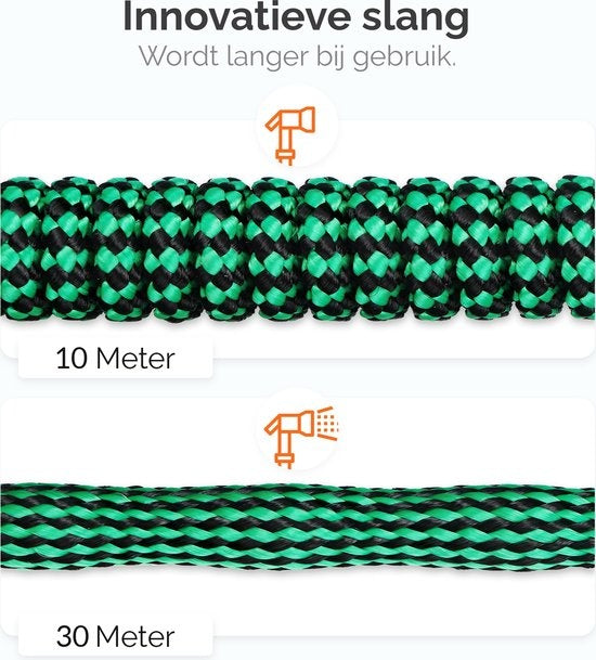 Goliving Tuinslang Flexibel - 30 Meter - Uitrekbare tuinslang Sproeier - Tuinsproeier - Zwart - Acht standen - Met opbergtas