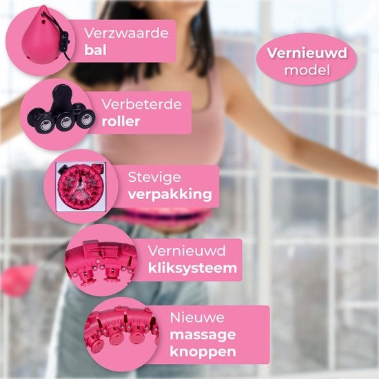Nuvance verstellbarer Hula-Hoop-Reifen mit Gewicht - 24 + 5 Glieder - Inkl. eBook - Für Erwachsene und Kinder - Pink
