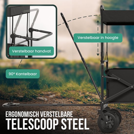 Avalo Wagon mit Dach XL - faltbar - bis zu 110KG - 97x60x105 CM - 120L - 360º Räder - Schwarz