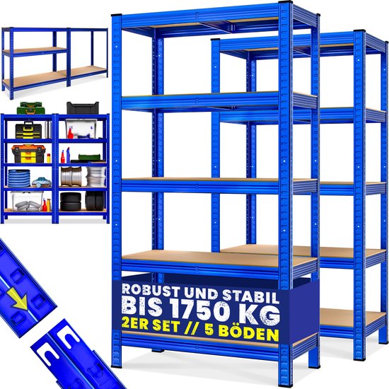 MONZANA 2x schraubenloser Regalschrank - 180x90x40cm Total 1750kg - Blau