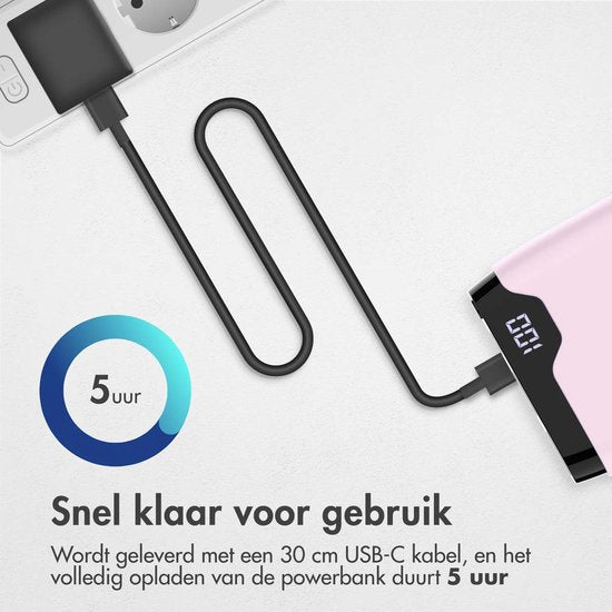 imoshion Powerbank 20000 mAh - Schnellladegerät 22,5W - LED-Anzeige - USB C & USB A - Geeignet für iPhone und Samsung, u.a. - Universal - Hellrosa