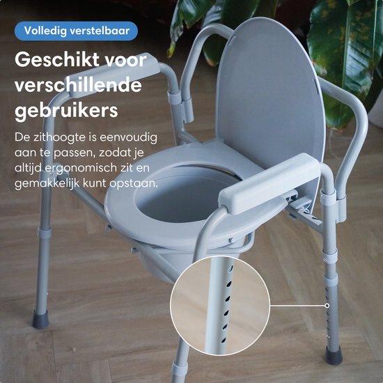 Safe Age® Toilettenstuhl 3-in-1 - faltbar & höhenverstellbar - Toilettenerhöhung & Poststuhl mit Eimer - bis 160 kg - für Senioren & Rekonvaleszenten - po Stuhl - Toilettenstuhl