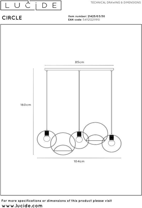 Lucide CIRCLE – Hängeleuchte – 3xE27 – Schwarz