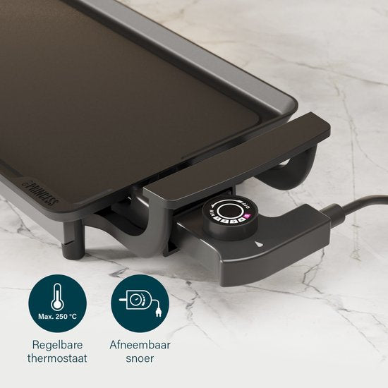 Princess Table Chef Grillplatte 102209 – Gourmet – Grillplatte – Tischgrill – 43 x 23 cm – 6 Personen – Einstellbarer Thermostat – 1800 Watt – Teppanyaki – Für drinnen und draußen