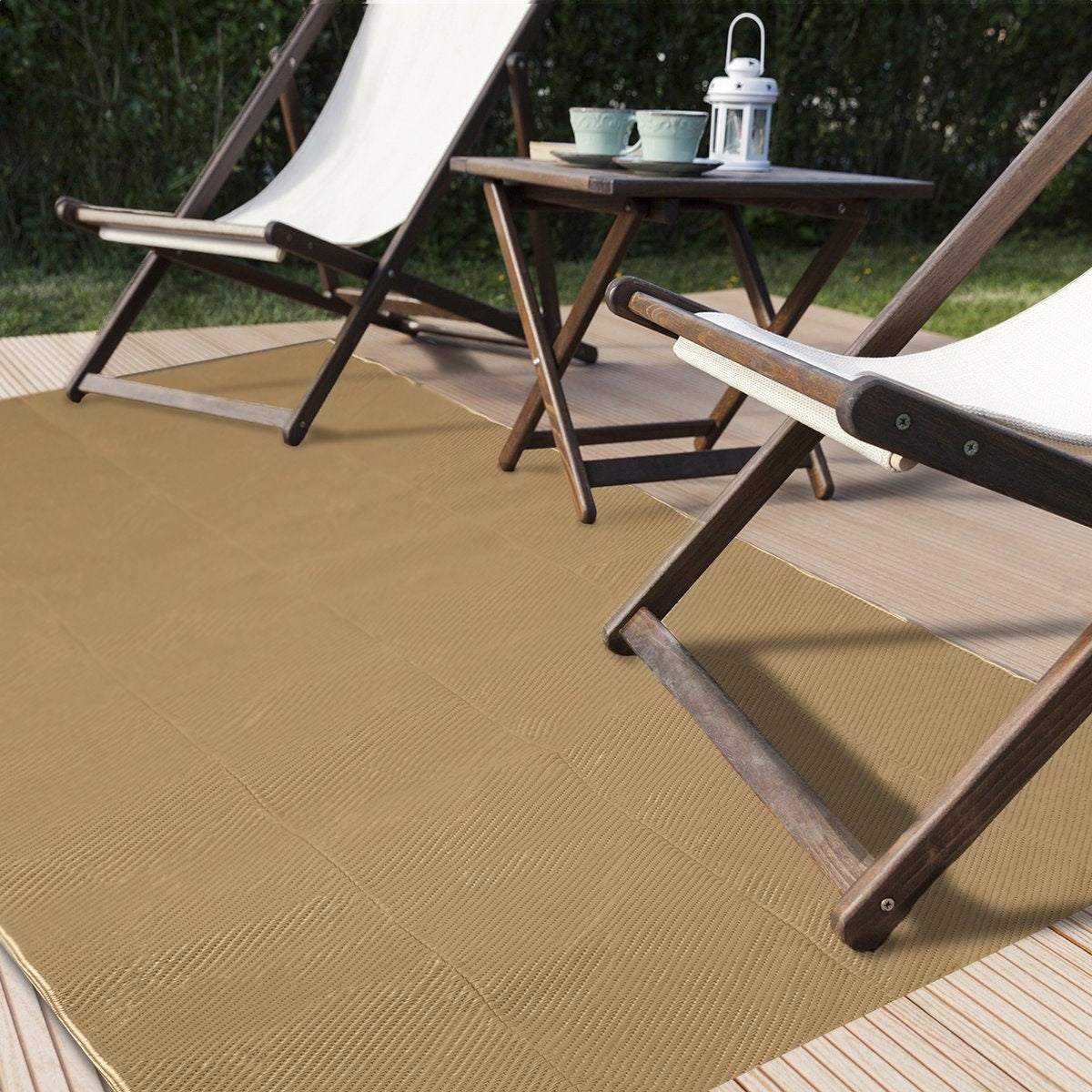 LifeGoods Outdoor-Teppich - 120x180CM - Teppich - Gartenteppich - inkl. Tragetasche - Beige