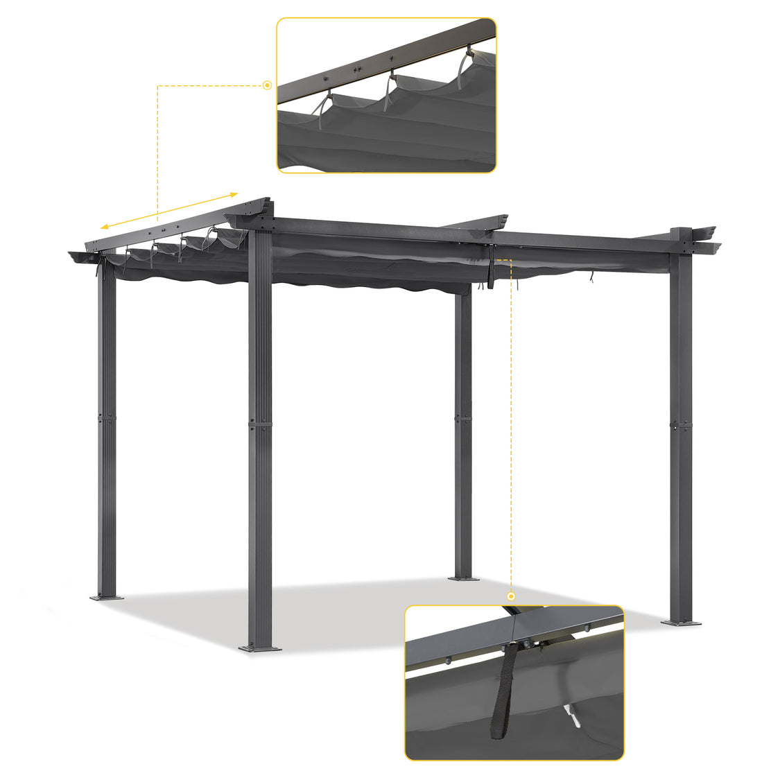 Angel Living Aluminium-Pergola mit verstellbarem, ausziehbarem Dach – 3 x 3 m – Grau/Anthrazit