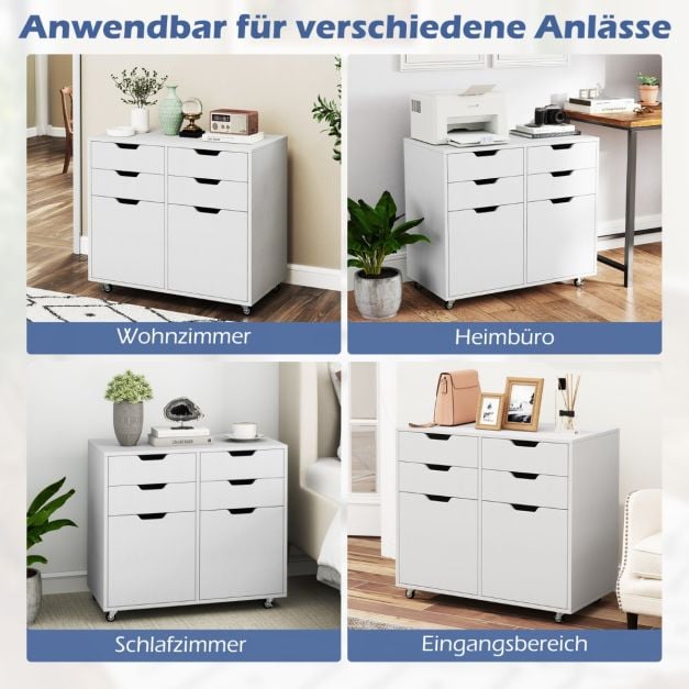 Coast Rollbarer Aktenschrank – 4 Schubladen und 2 Türen – 73 x 40 x 64,5 cm – Weiß