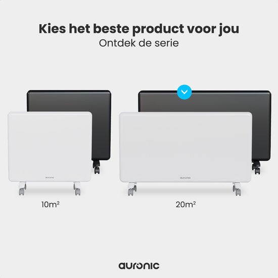 Auronic Konvektorheizung - 2000W - Elektroheizung - 3 Stufen - Metallheizkörper - Freistehend - Räder - Weiß