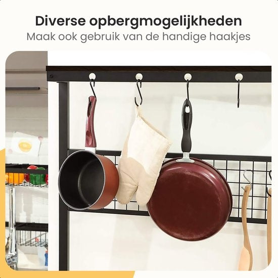 Goliving Küchenschrank - Küchenregal Upright - Mikrowellenschrank - Organizer - Metall - Holz - 84 x 40 x 170 cm - Schwarz
