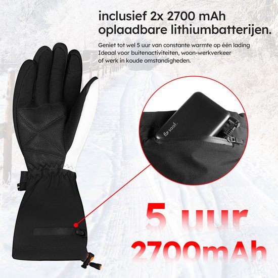 Saaf Heizhandschuhe Weiß - 3 Heizstufen - 68°C - Inklusive 2x 2700mAh Powerbanks - Größe S
