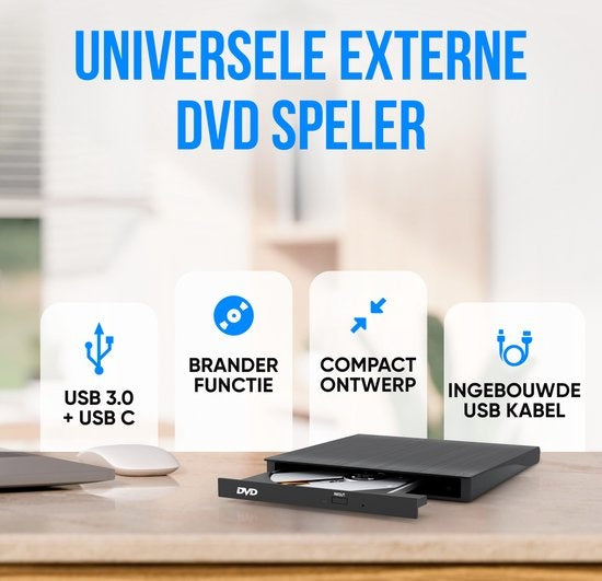 Strex - Externer CD/DVD-Player und -Brenner - Plug & Play - USB 3.0 - Geeignet für Windows, Mac und Linux - Schwarz