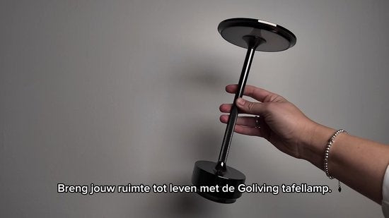 Goliving Tischlampe Wiederaufladbar - Kabellos und dimmbar - Moderne Touch-Lampe - Nachtlampe für das Schlafzimmer - Spritzwassergeschützt - 27 cm - Schwarz