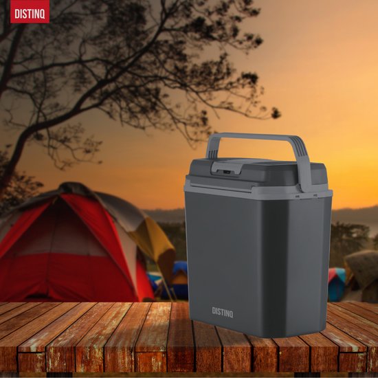 DistinQ Elektrische Kühlbox für Auto und Camping - Kühlbox elektrisch mit Heizfunktion - 12v 230 Volt - 20L - Grau