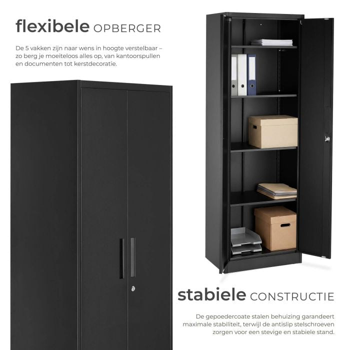 tectake Aktenschrank Brandon – pulverbeschichteter Stahl – 60 x 40 x 180,5 cm – Schwarz