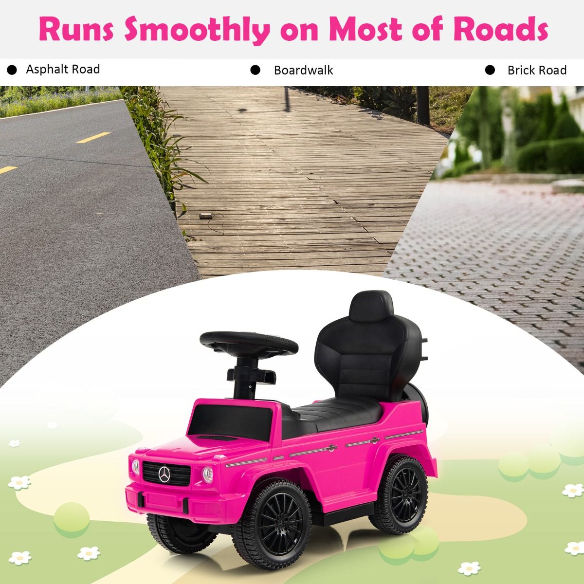 Coast Mercedes-Benz Laufwagen für Kinder – 3-in-1-Kinderwagen und Rollator – verstellbares Sonnendach – rosa