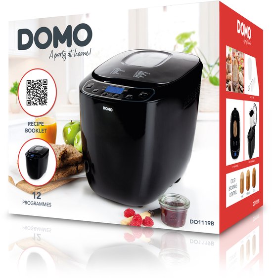 DOMO DO1119B Brotbackmaschine – 12 Programme – 700–1000 g – Glutenfreies Programm – Schwarz