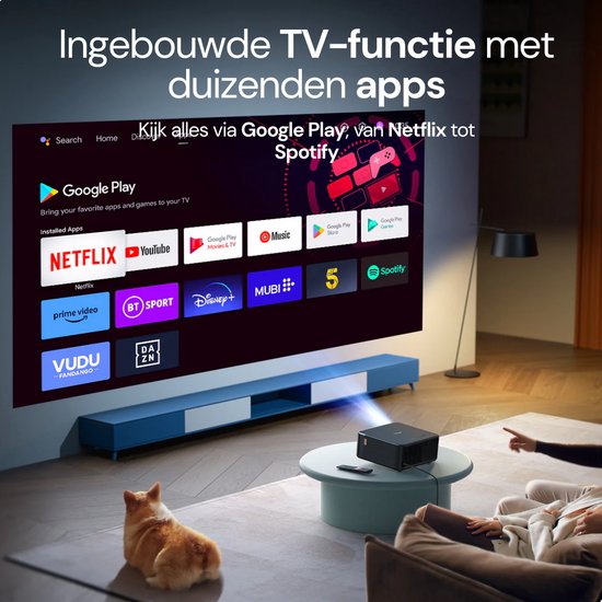 Yaber K2S Beamer – Projektor mit Dolby Audio und JBL 2.0-Lautsprechern – 800 ANSI-Lumen, 1080p Full HD – Android TV (über 7000 Apps) – Wi-Fi 6/Bluetooth – Tragbares Heimkino – Schwarz