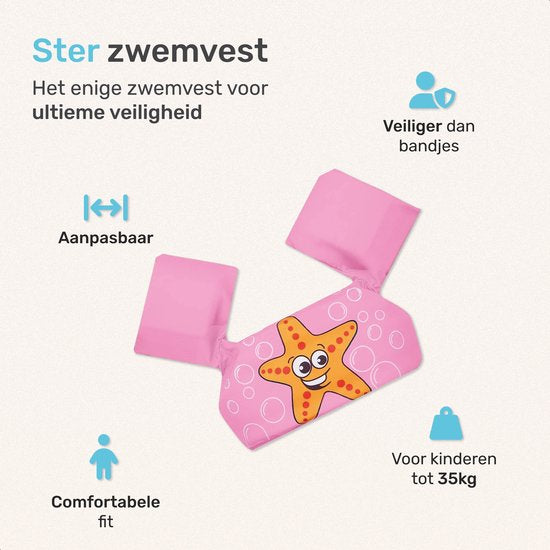 Qwali Puddle Jumper Star - Bequeme Schwimmweste für Kinder von 2-6 Jahren - Pink