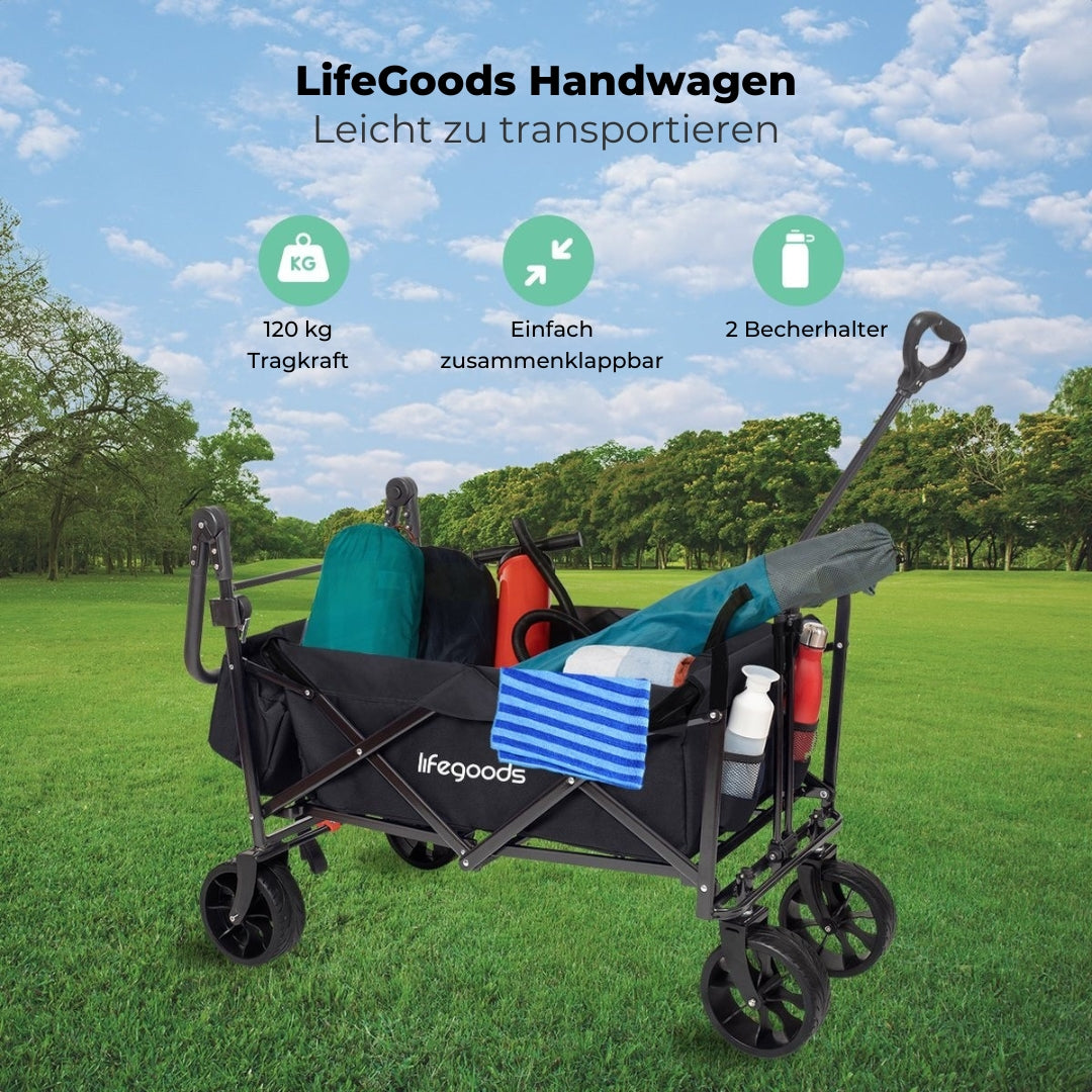 LifeGoods Wagen - Faltbar - Bis zu 120KG - 90L - Baschbares Polyester - 120x80cm - Schwarz