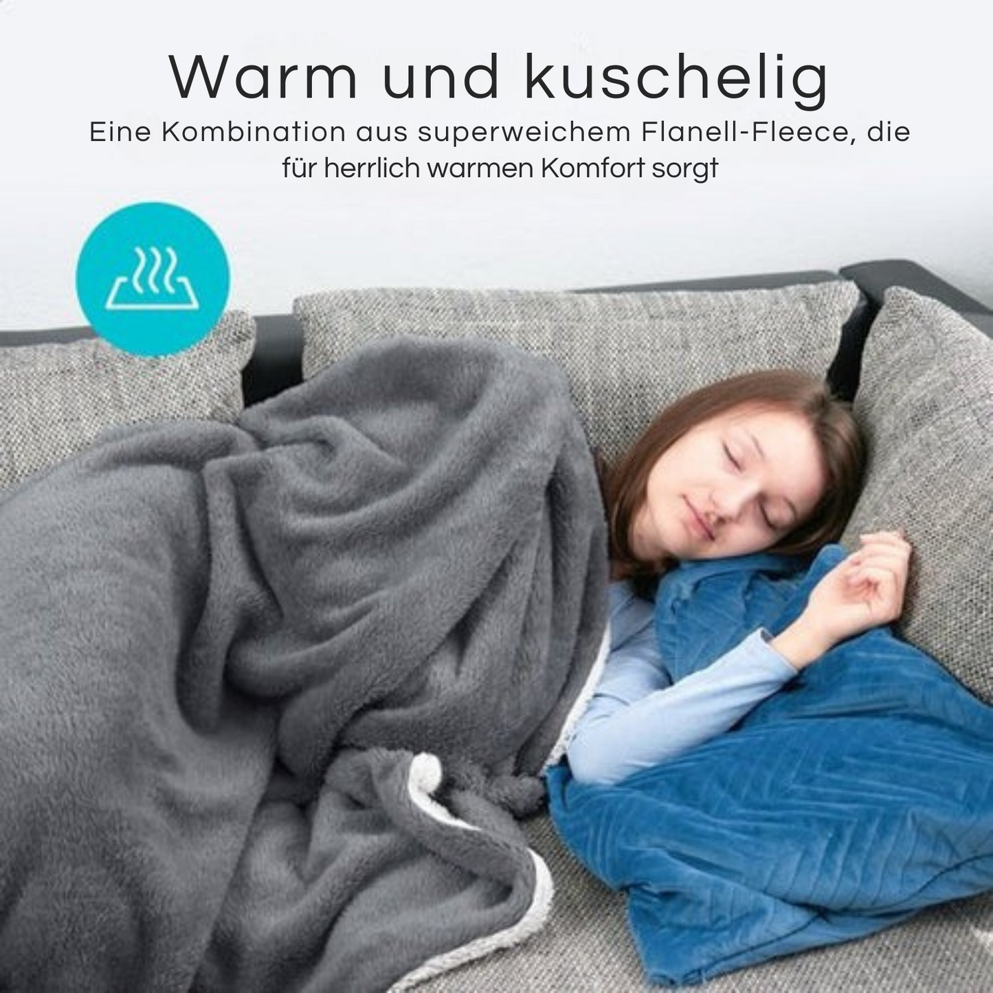 Bloomfold Elektrische Heizdecke - 160 x 130 cm - Waschbar - 9 Stufen - Mit Timer - Flanell - Grau