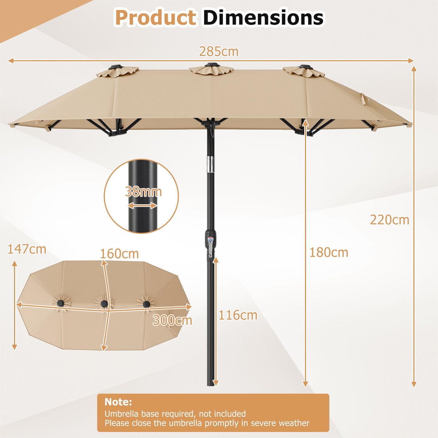 Coast Doppel-Sonnenschirm 300 x 160 cm – rechteckig – neigbar – beige