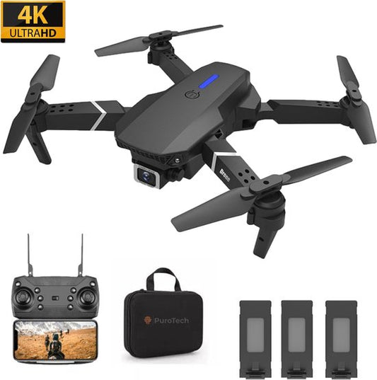 PuroTech Quad-Drohne 4K Kamera - Inklusive Tragetasche - 3 Batterien - 36 Minuten Flugzeit - Kein Flugschein erforderlich - Mini-Drohne - Erwachsene / Kinder - Indoor & Outdoor