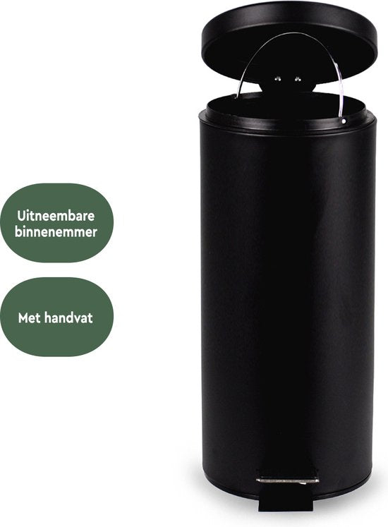 BRASQ Treteimer 30 Liter - Schwarz - PB130 - Mülleimer mit herausnehmbarem Treteimer - Mülleimer - Abfalleimer - Abfalleimer