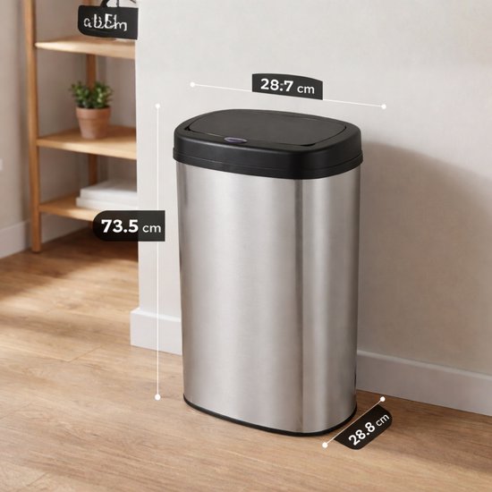 Bayt Mülleimer - Mülleimer 60 Liter - Mülleimer mit Sensor - Mülleimer - Abfallbehälter - Metall - Silber