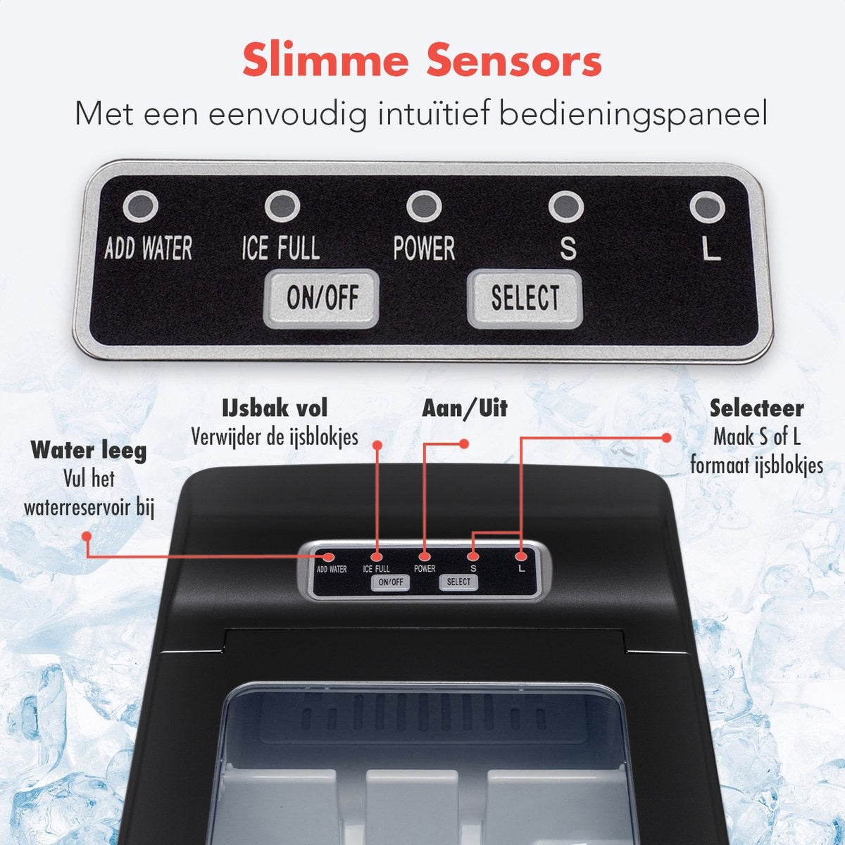 KitchenBrothers Eiswürfelbereiter - 2 Liter - mit Eisportionierer - Schwarz