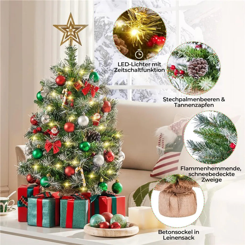Yaheetech 2-teiliges Set: Kunstweihnachtsbaum 92 cm mit Schnee und LED