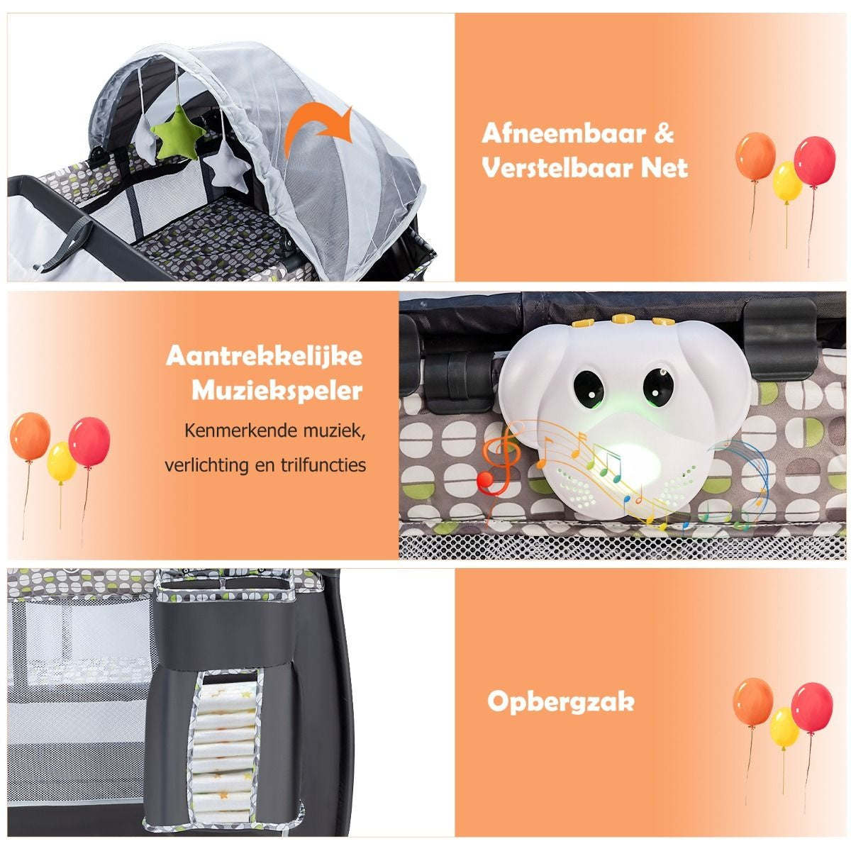 Coast 3-In-1 faltbares Reisebett & Wickelbett & Box mit abnehmbarem und verstellbarem Mesh