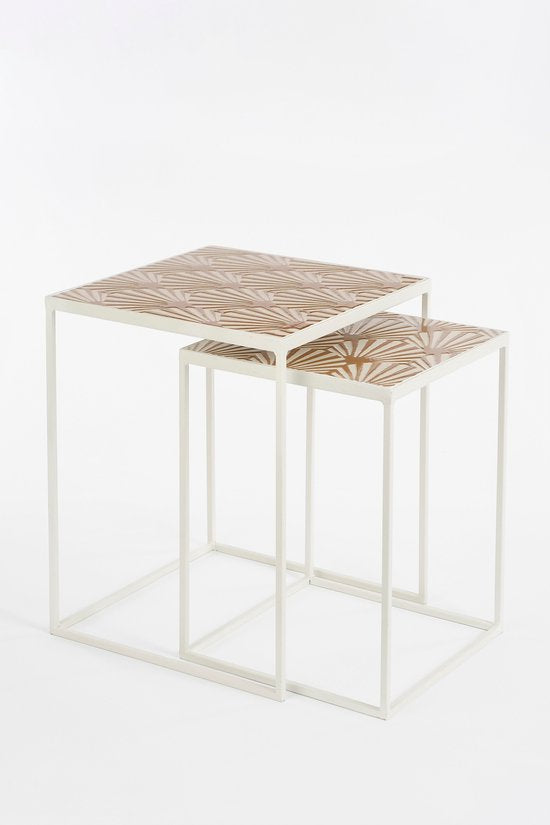 Mica Decorations Odile Outdoor Beistelltisch - 2er Set - L38 x B38 x H48 cm - Metall - Braun, Weiß